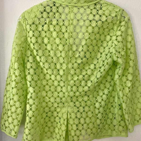 Chico's Jacket Lime Green Lace Cut Out Sheer Button Up 3/4 Sleeves - Picture 10 of 16